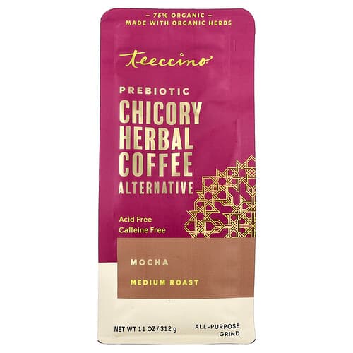 Teeccino, Prebiotic Chicory Herbal Coffee Alternative, Mocha, Medium Roast, Caffeine Free, 11 oz (312 g)
