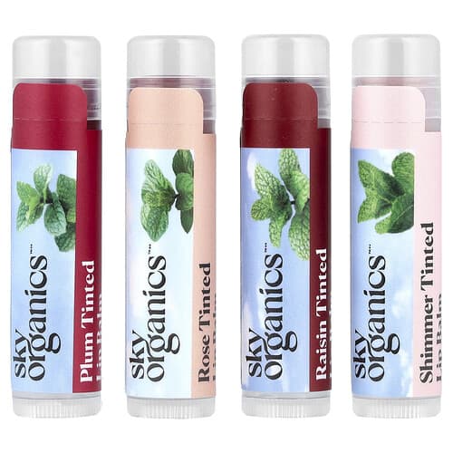 Sky Organics, Tinted Lip Balms with Beeswax, 4 Balms, 0.15 oz (4.25 g) Each