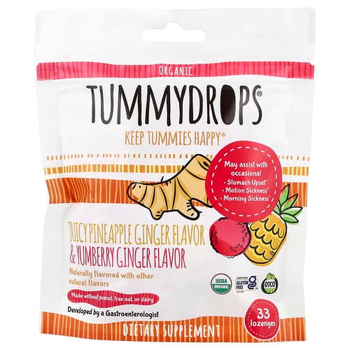 Tummydrops, Organic Juicy Pineapple Ginger & Yumberry Ginger, 33 Lozenges